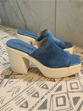 Free People Zoe Blue Suede Slip On Platforms Sz 40